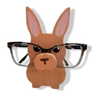 Pink bunny rabbit bedside glasses holder wood
